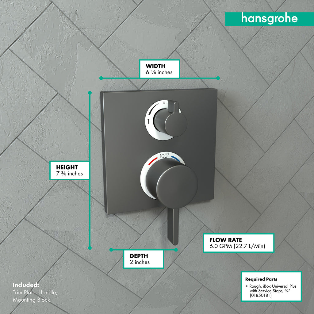 HANSGROHE 15714341 Ecostat Square Thermostatic Trim with Volume Control and Diverter - Brushed Black Chrome