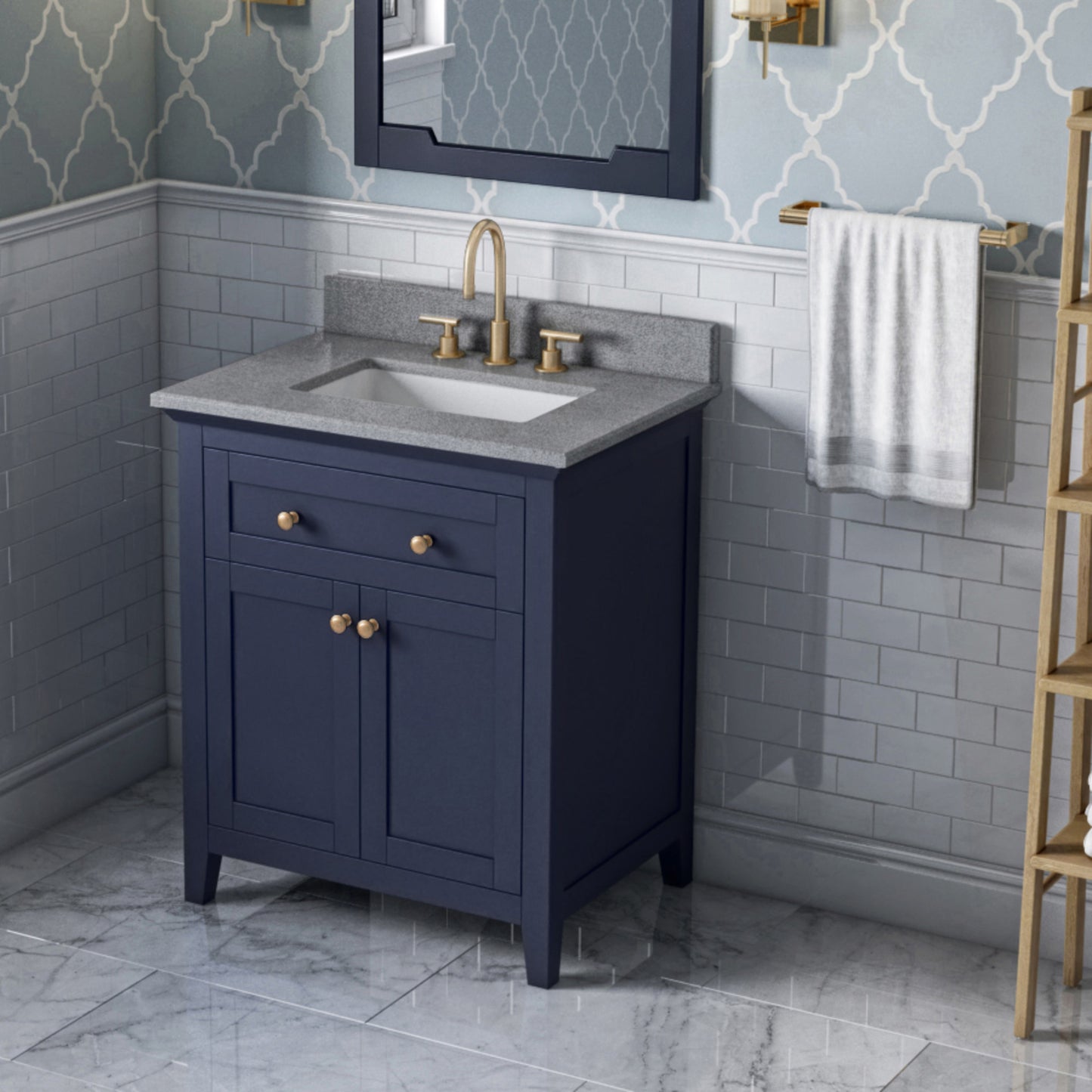 JEFFREY ALEXANDER VKITCHA30BLSGR 30" Hale Blue Chatham Vanity, Steel Grey Cultured Marble Vanity Top, undermount rectangle bowl - Hale Blue