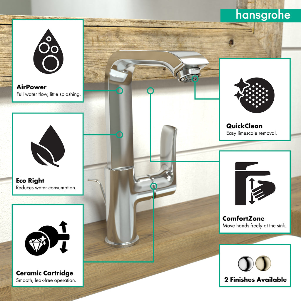 HANSGROHE 31087001 Metris Single-Hole Faucet 230 with Swivel Spout and Pop-Up Drain, 1.2 GPM - Chrome