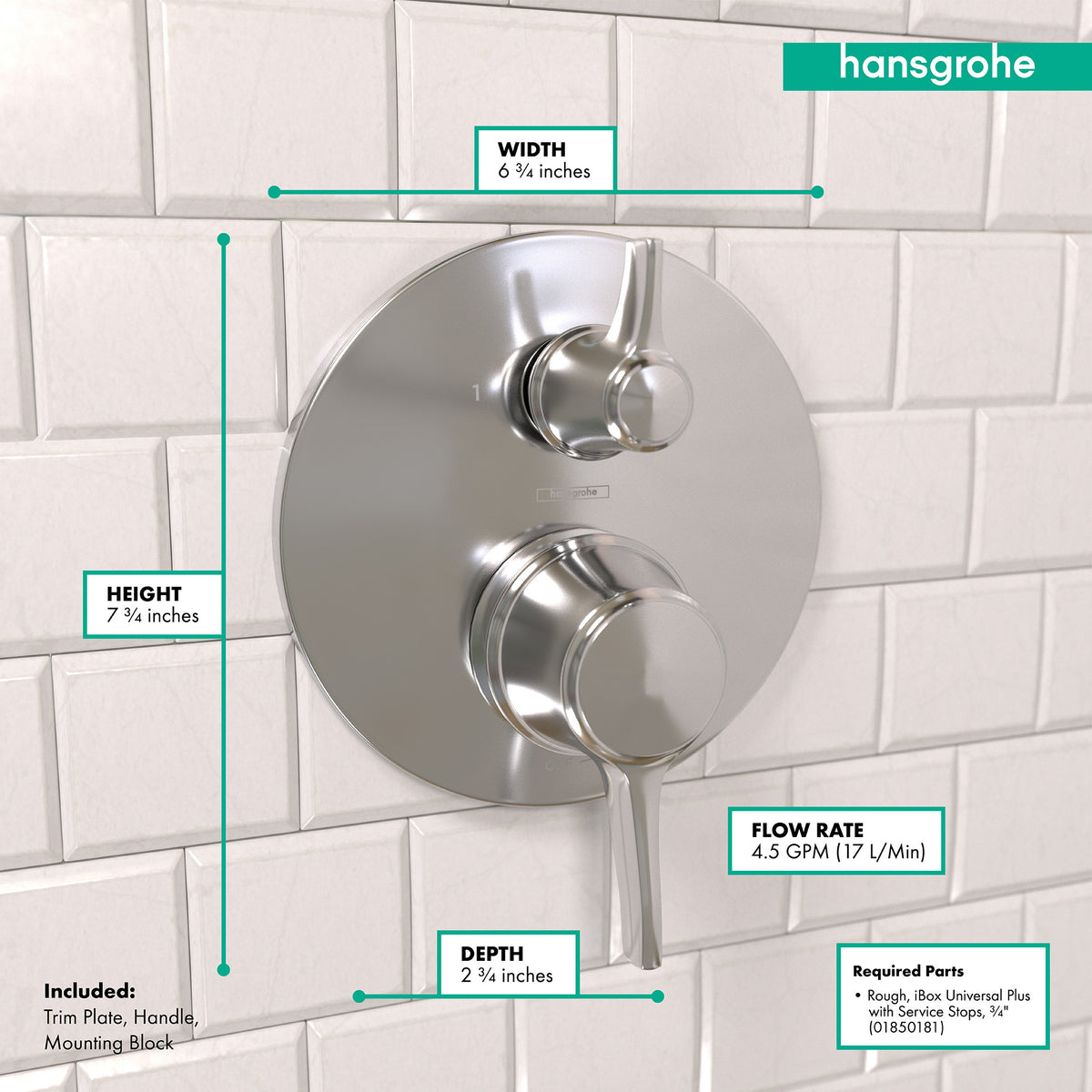 HANSGROHE 04449000 Ecostat Classic Pressure Balance Trim with Diverter, Round - Chrome