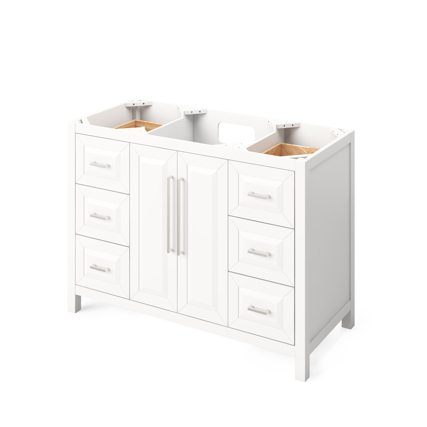 JEFFREY ALEXANDER VKITCAD48WHWCR 48" White Cade Vanity, White Carrara Marble Vanity Top, undermount rectangle bowl - White