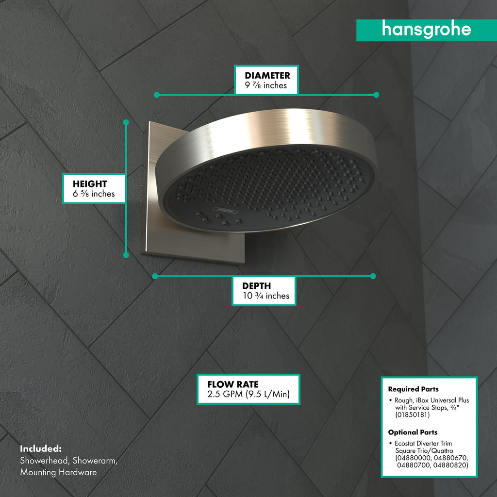 HANSGROHE 26232821 Rainfinity Showerhead 250 3-Jet with Wall Connector Trim, 2.5 GPM - Brushed Nickel