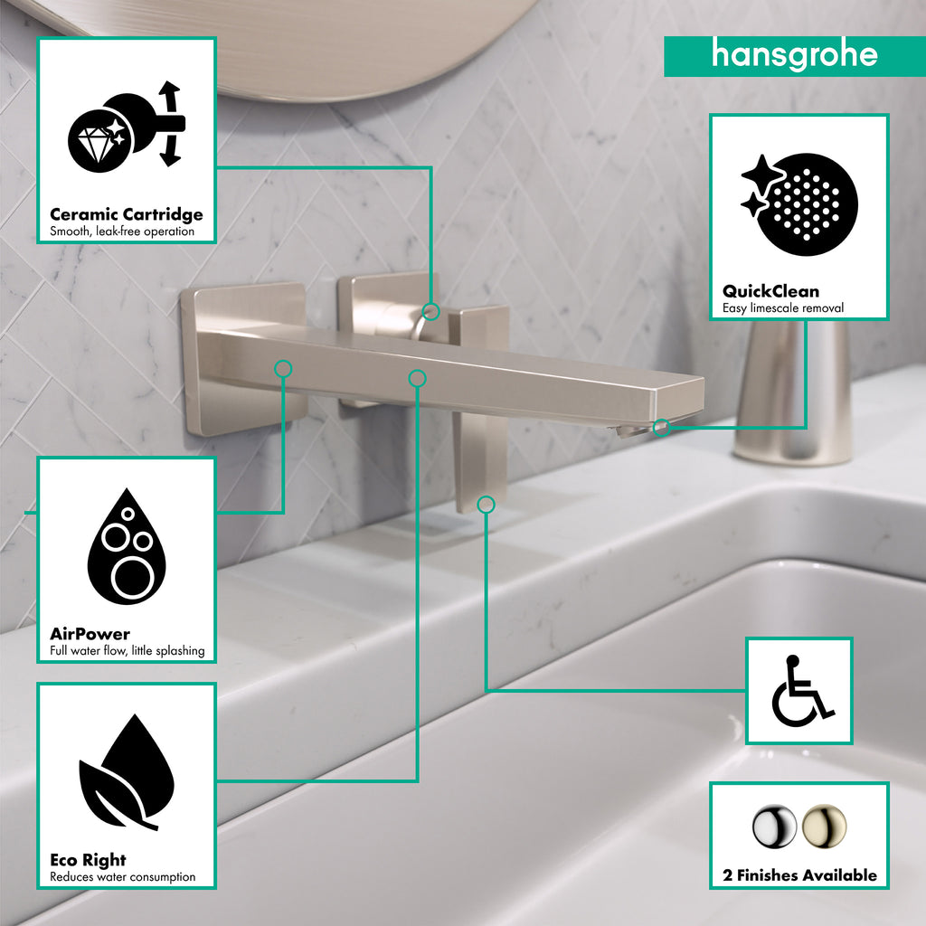 HANSGROHE 32526821 Metropol Wall-Mounted Single-Handle Faucet Trim with Lever Handle, 1.2 GPM - Brushed Nickel