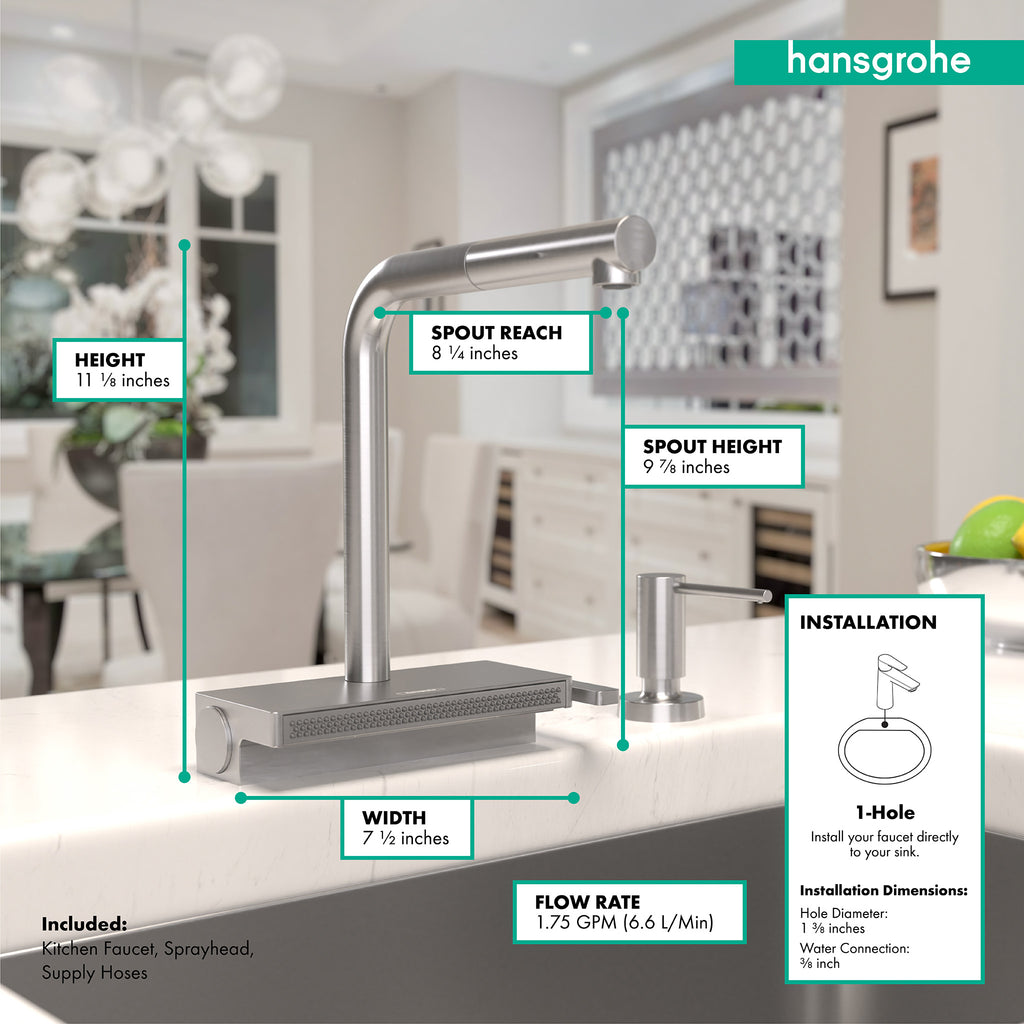HANSGROHE 73836801 Aquno Select Kitchen Faucet, 2-Spray Pull-Out, 1.75 GPM - Stainless Steel Optic