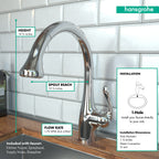 HANSGROHE 04066000 Allegro E Gourmet HighArc Kitchen Faucet, 2-Spray Pull-Down, 1.75 GPM - Chrome