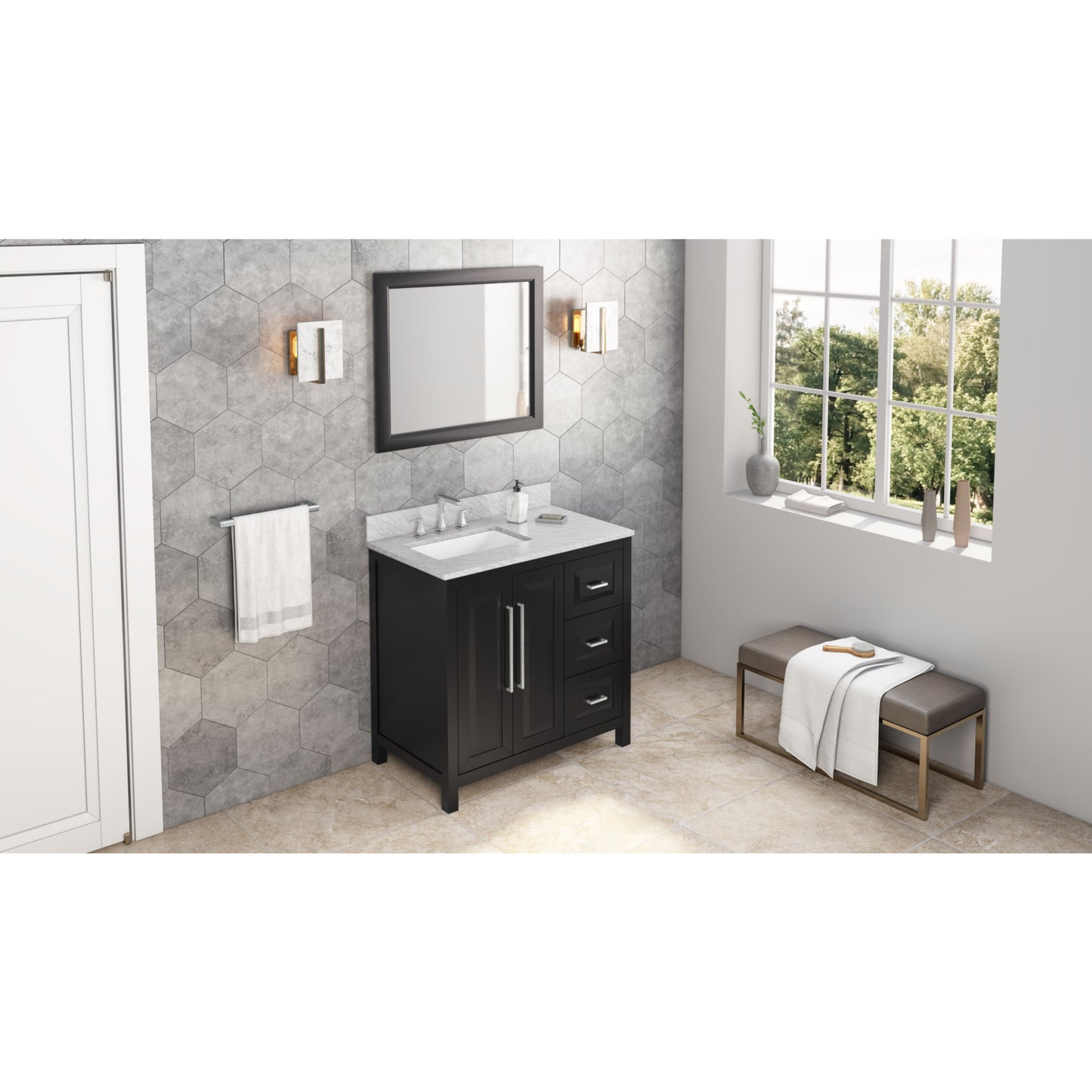 JEFFREY ALEXANDER VN2CAD-36-BK-NT 36" Black Cade Vanity, left offset - Black