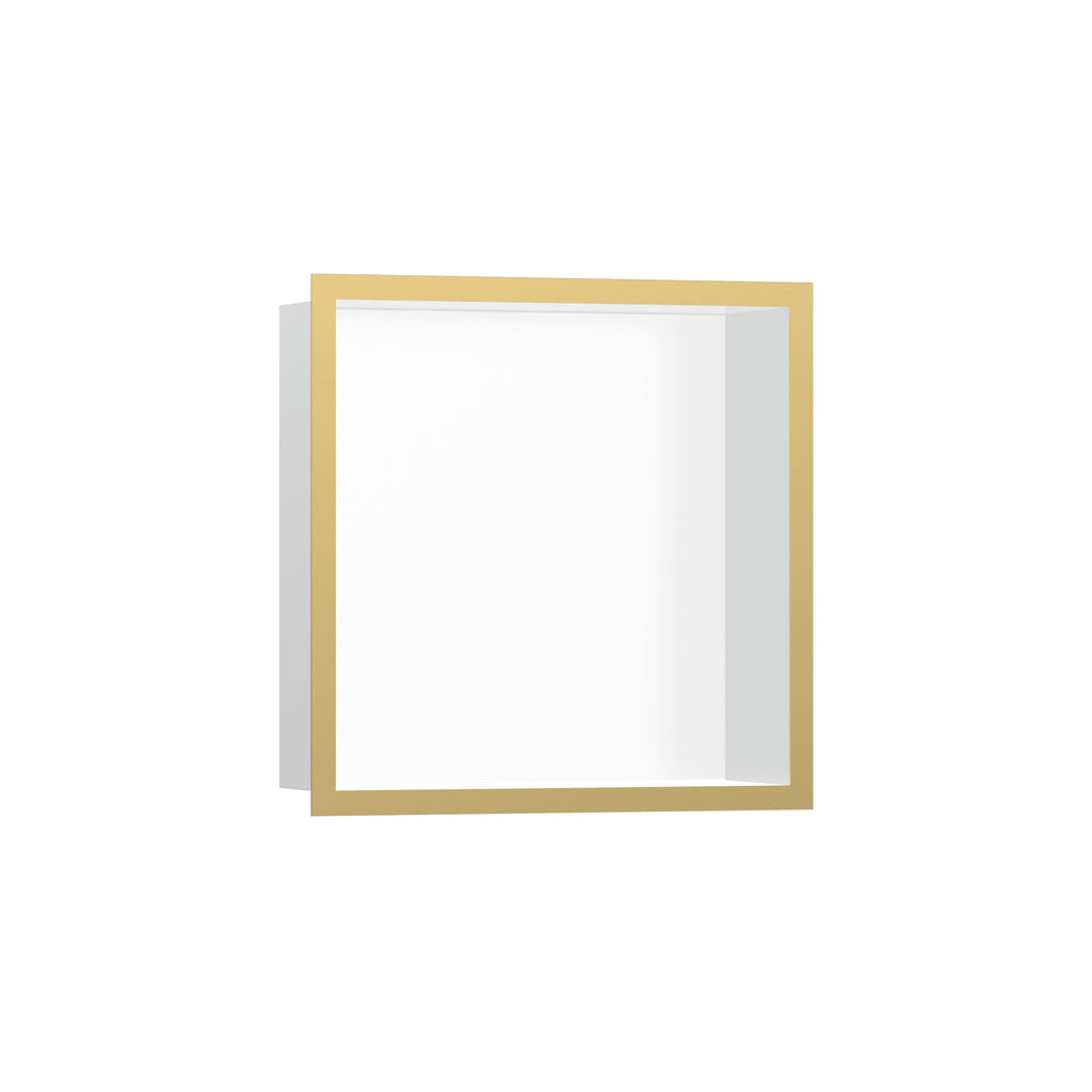 HANSGROHE 56099990 XtraStoris Individual Wall Niche Matte White with Design Frame 12"x 12"x 4" - Polished Gold Optic