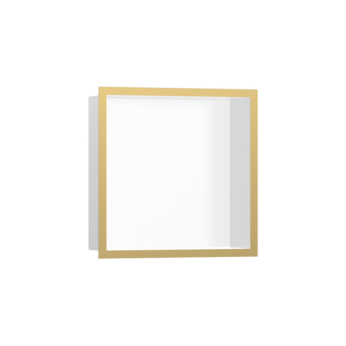HANSGROHE 56099990 XtraStoris Individual Wall Niche Matte White with Design Frame 12"x 12"x 4" - Polished Gold Optic