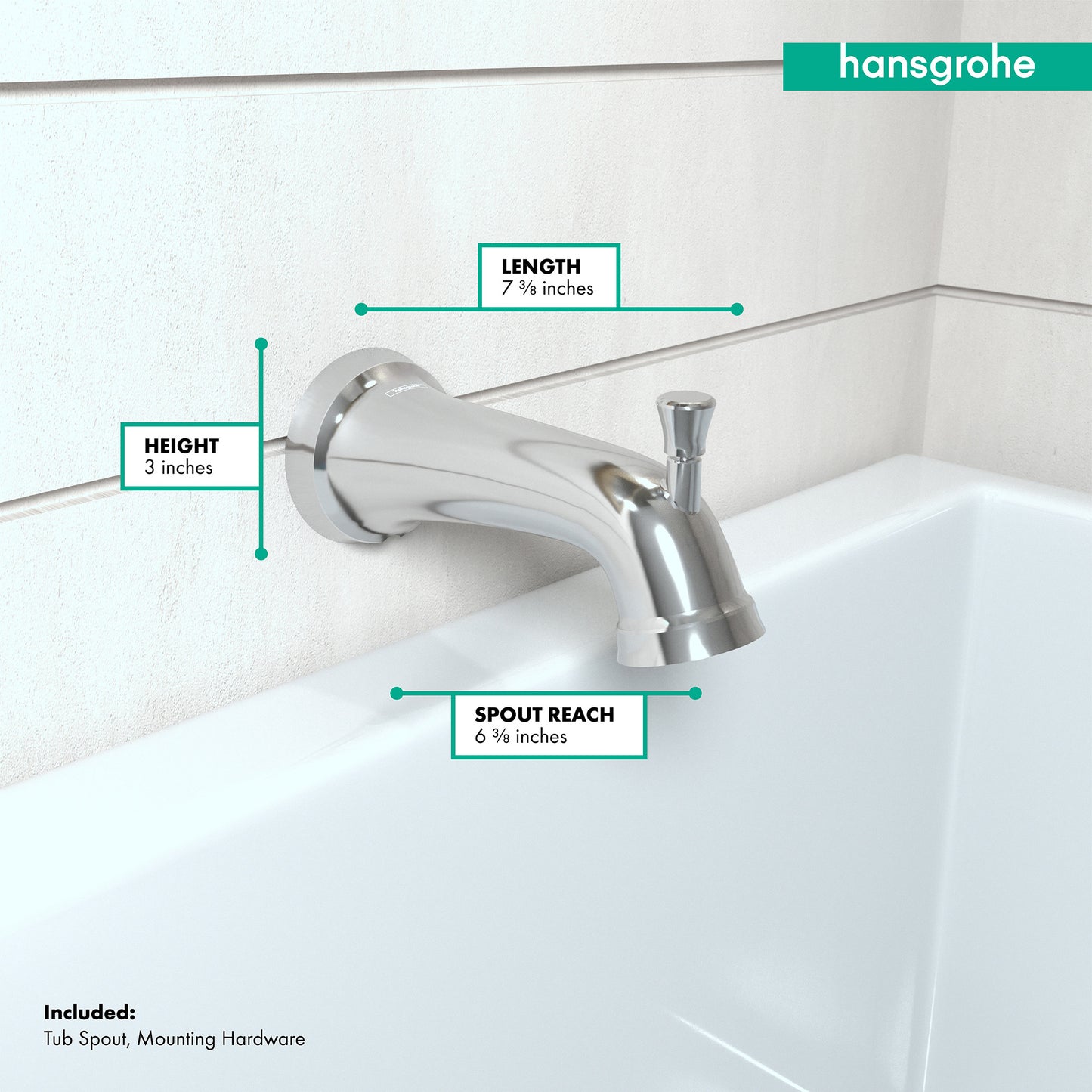 HANSGROHE 04775000 Chrome Joleena Transitional Tub Spout