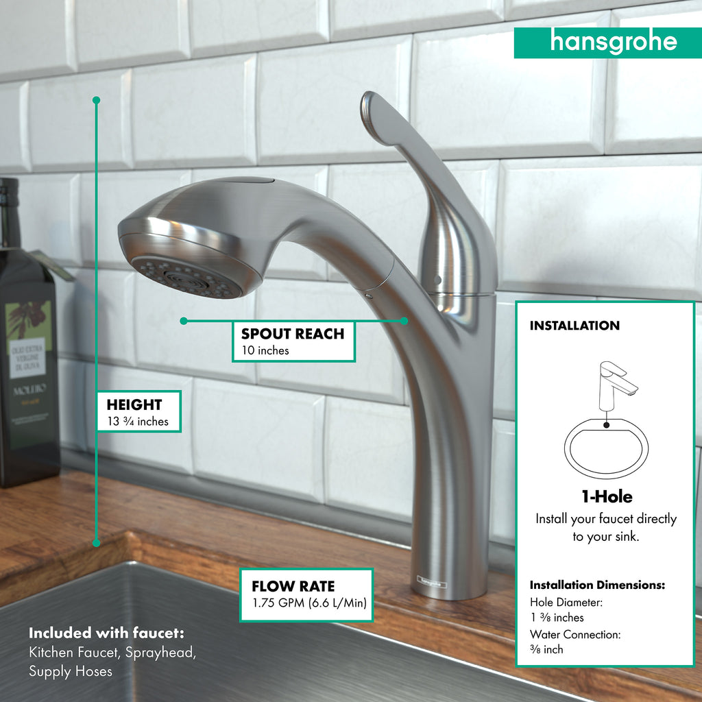 HANSGROHE 04076860 Allegro E Kitchen Faucet, 2-Spray Pull-Out, 1.75 GPM - Stainless Steel Optic