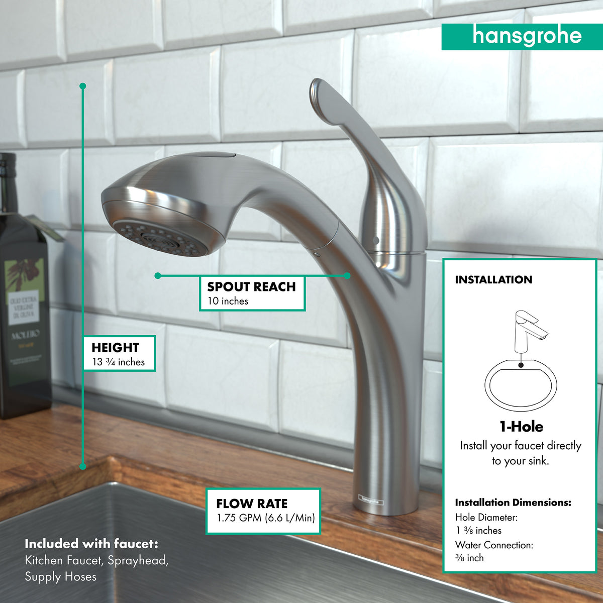 HANSGROHE 04076860 Allegro E Kitchen Faucet, 2-Spray Pull-Out, 1.75 GPM - Stainless Steel Optic