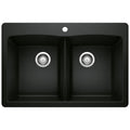BLANCO 442912 Diamond Diamond SILGRANIT 33" 50/50 Double Bowl Dual Mount Kitchen Sink - Coal Black in Coal Black