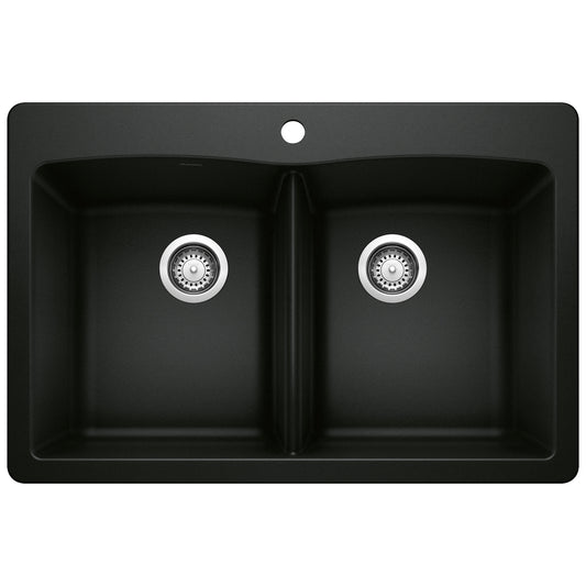 BLANCO 442912 Diamond Diamond SILGRANIT 33" 50/50 Double Bowl Dual Mount Kitchen Sink - Coal Black in Coal Black