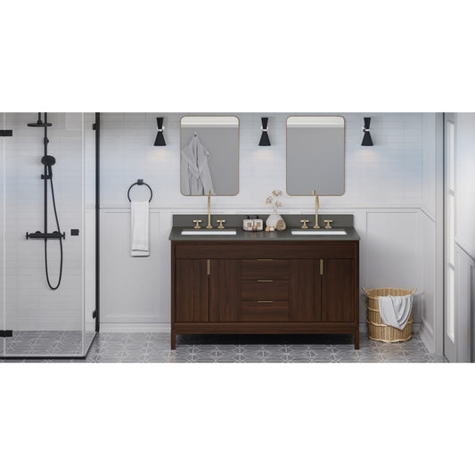 JEFFREY ALEXANDER VKITTHE60DWGQR Theodora 60" Double Bathroom Vanity Set - Dark Walnut