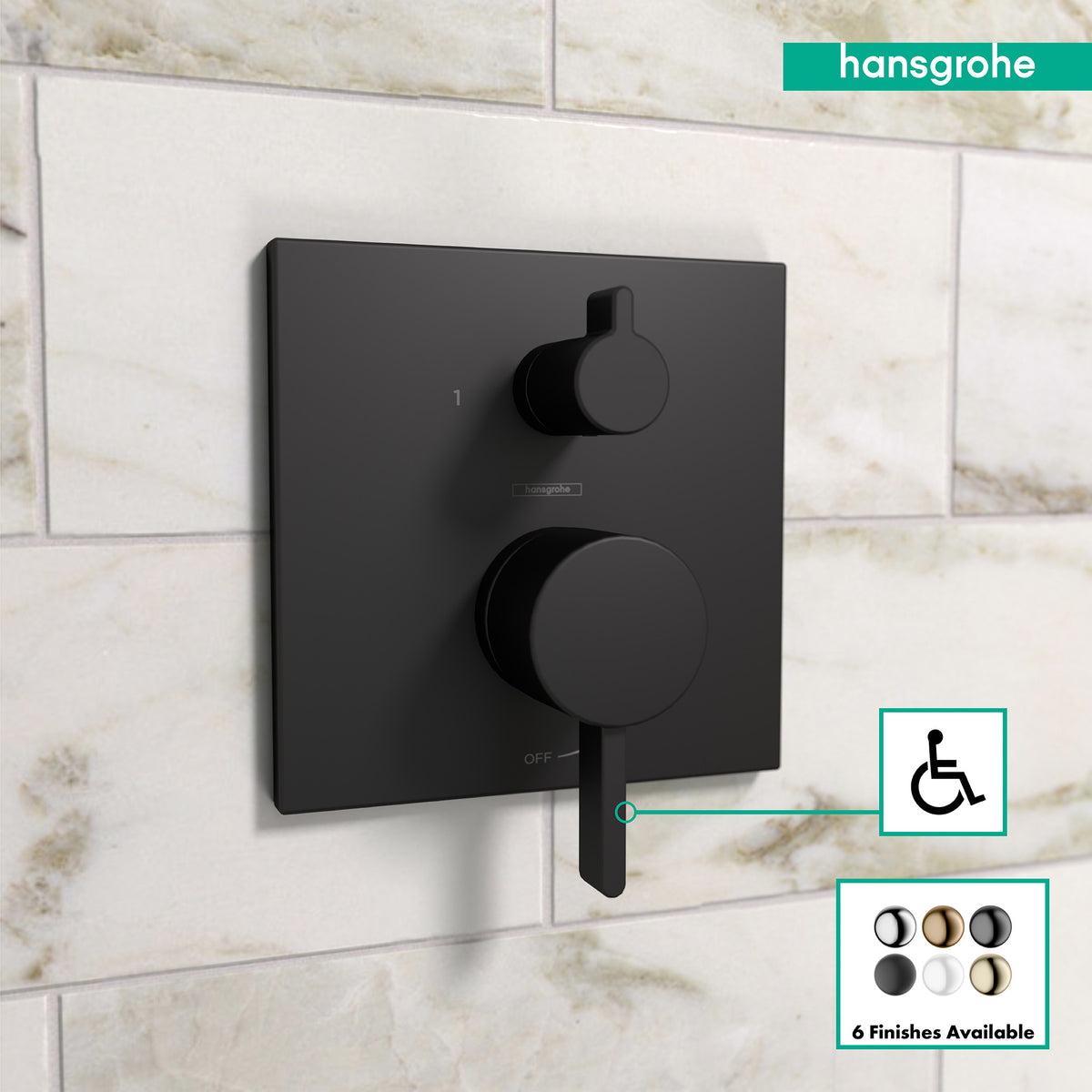 HANSGROHE 15862671 Ecostat Pressure Balance Trim Square with Diverter - Matte Black