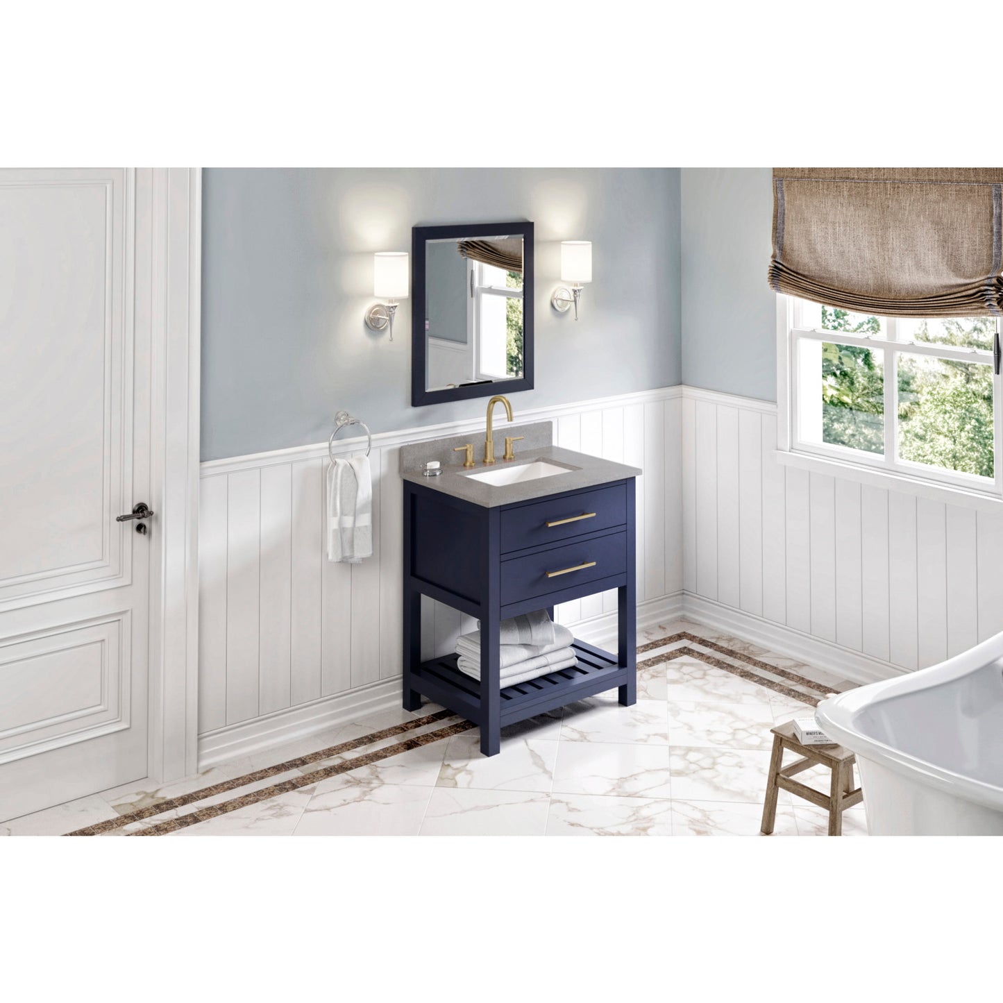 JEFFREY ALEXANDER VKITWAV30BLSGR 30" Hale Blue Wavecrest Vanity, Steel Grey Cultured Marble Vanity Top, undermount rectangle bowl - Hale Blue