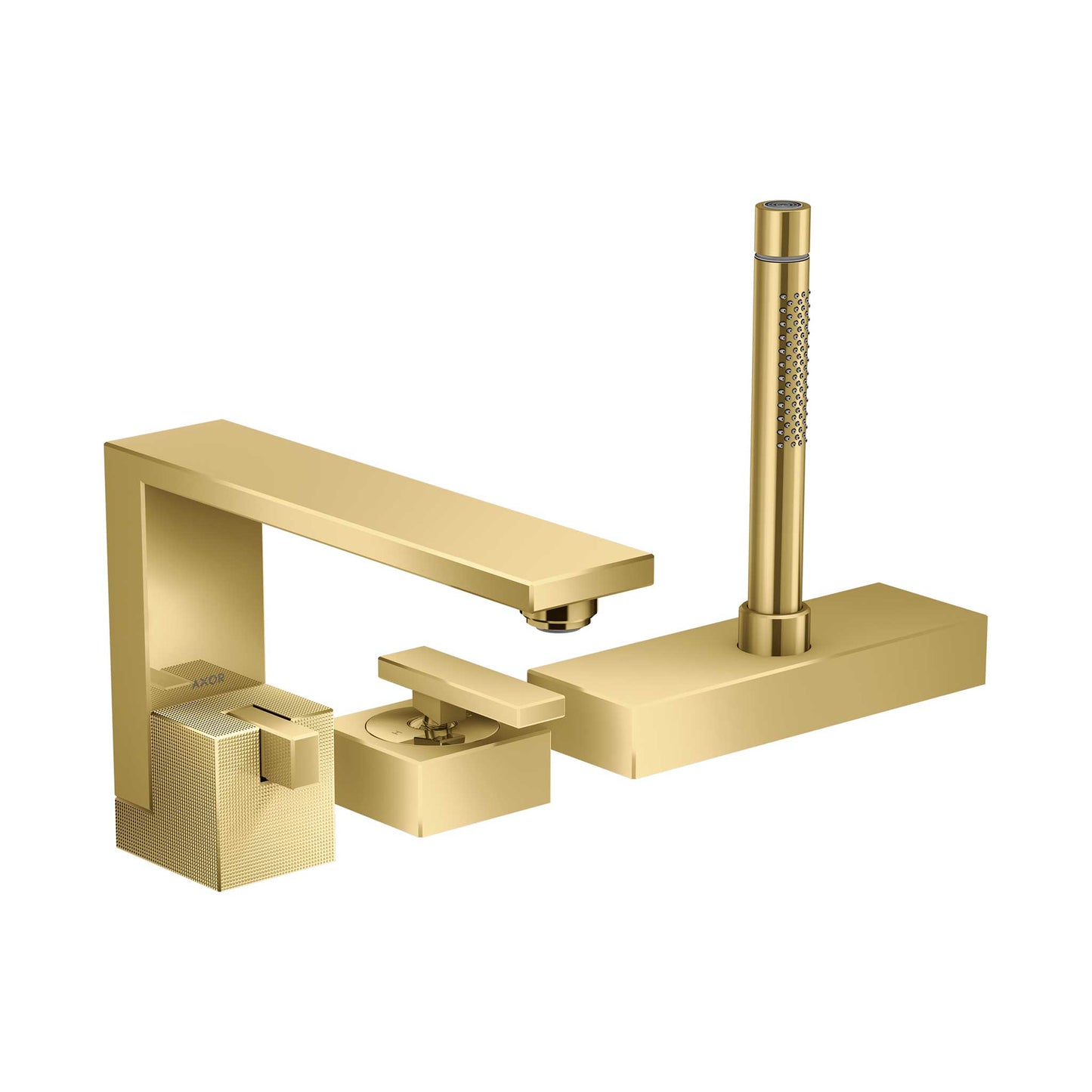 AXOR Edge 3-Hole Roman Tub Set Trim with 1.75 GPM Handshower - Diamond Cut in Polished Gold Optic