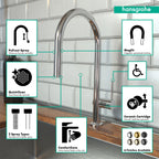 HANSGROHE 72801001 Talis N HighArc Kitchen Faucet, O-Style 2-Spray Pull-Down with sBox, 1.75 GPM - Chrome