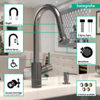 HANSGROHE 04310341 Talis S² HighArc Kitchen Faucet, 2-Spray Pull-Down, 1.5 GPM - Brushed Black Chrome