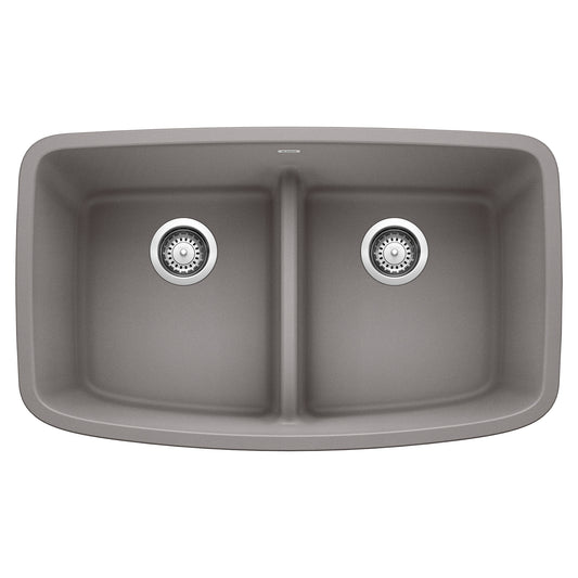 BLANCO 442202 Valea Valea SILGRANIT 32" 50/50 Double Bowl Undermount Kitchen Sink with Low Divide - Metallic Gray in Metallic Gray