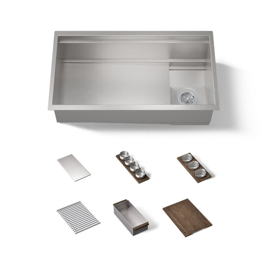 KOHLER 37908-WAL-NA Synthos 33-3/4" undermount single-bowl workstation kitchen sink  -  Stainless Steel