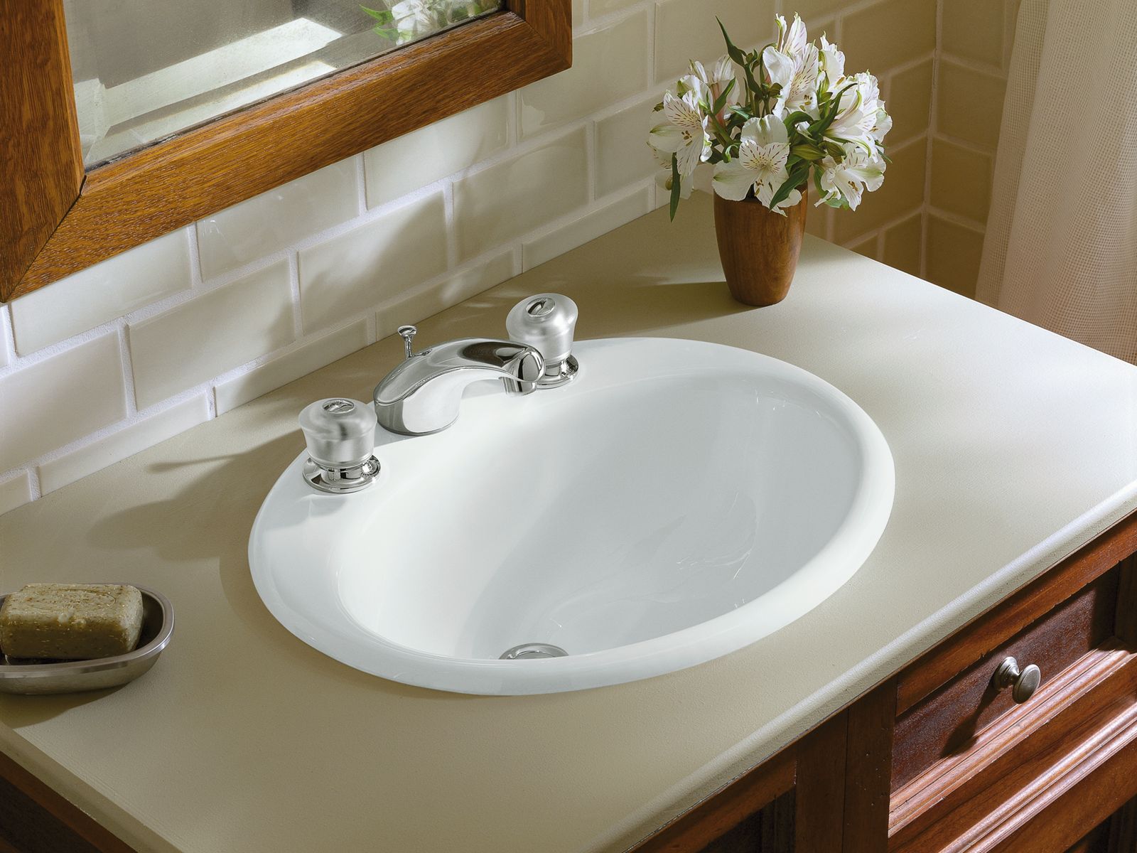 KOHLER K-2905-8-0 Farmington 19-1/4" Oval Drop-In Bathroom Sink - White