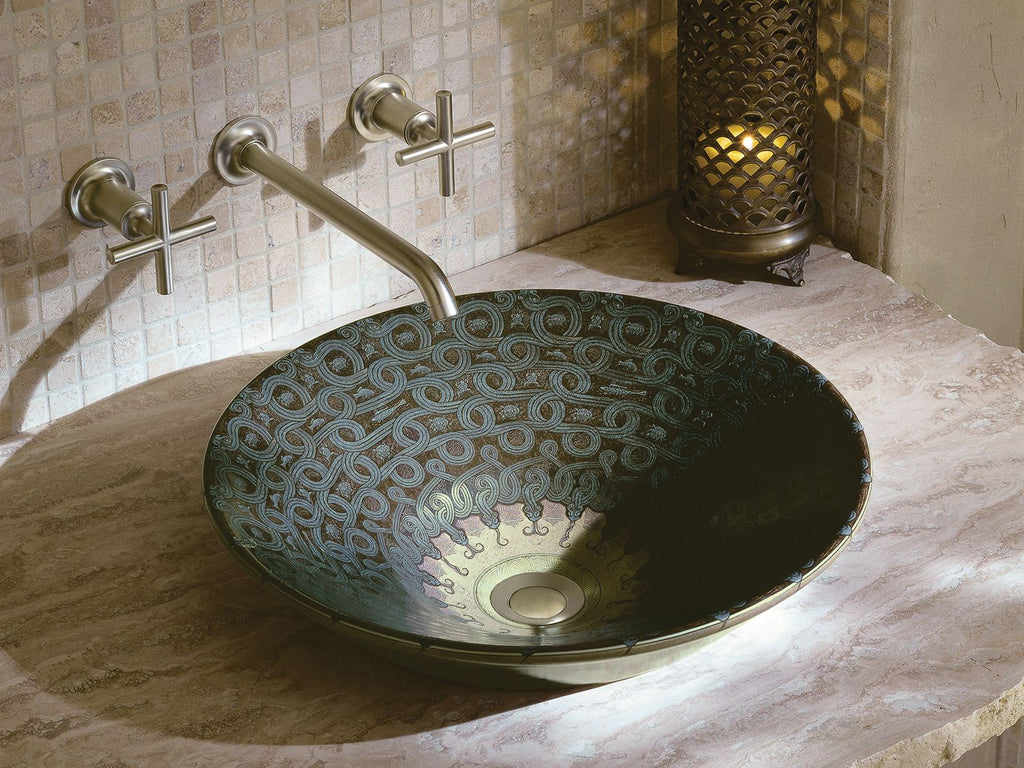 KOHLER K-14223-SP-G9 Serpentine Bronze Conical Bell 16-1/4" Round Vessel Bathroom Sink, No Overflow - Sandbar
