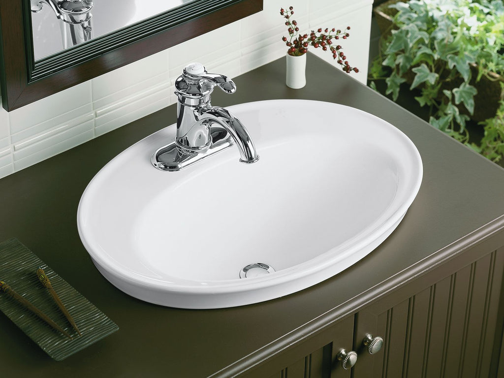 KOHLER K-2075-4-0 Serif 22-1/4" Oval Drop-In Bathroom Sink - White