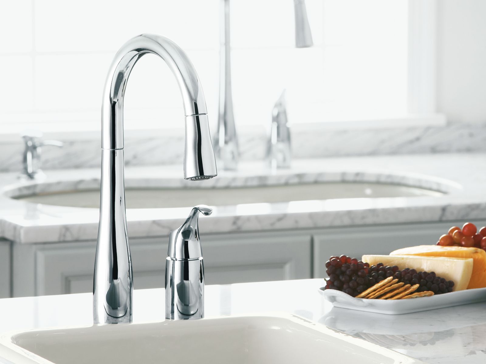 KOHLER K-649-VS Simplice Pull-Down Bar Sink Faucet With Three-Function Sprayhead - Vibrant Stainless