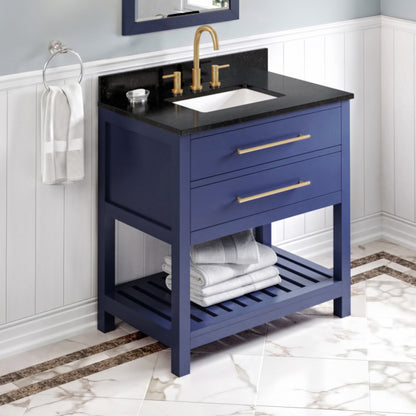 JEFFREY ALEXANDER VKITWAV36BLBGR 36" Hale Blue Wavecrest Vanity, Black Granite Vanity Top, undermount rectangle bowl - Hale Blue