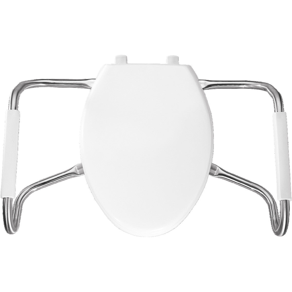 Bemis Elongated Medic-Aid Plastic Toilet Seat in White with STA-TITE Commercial Fastening System, DuraGuard and Stainless Steel Safety Side Arms