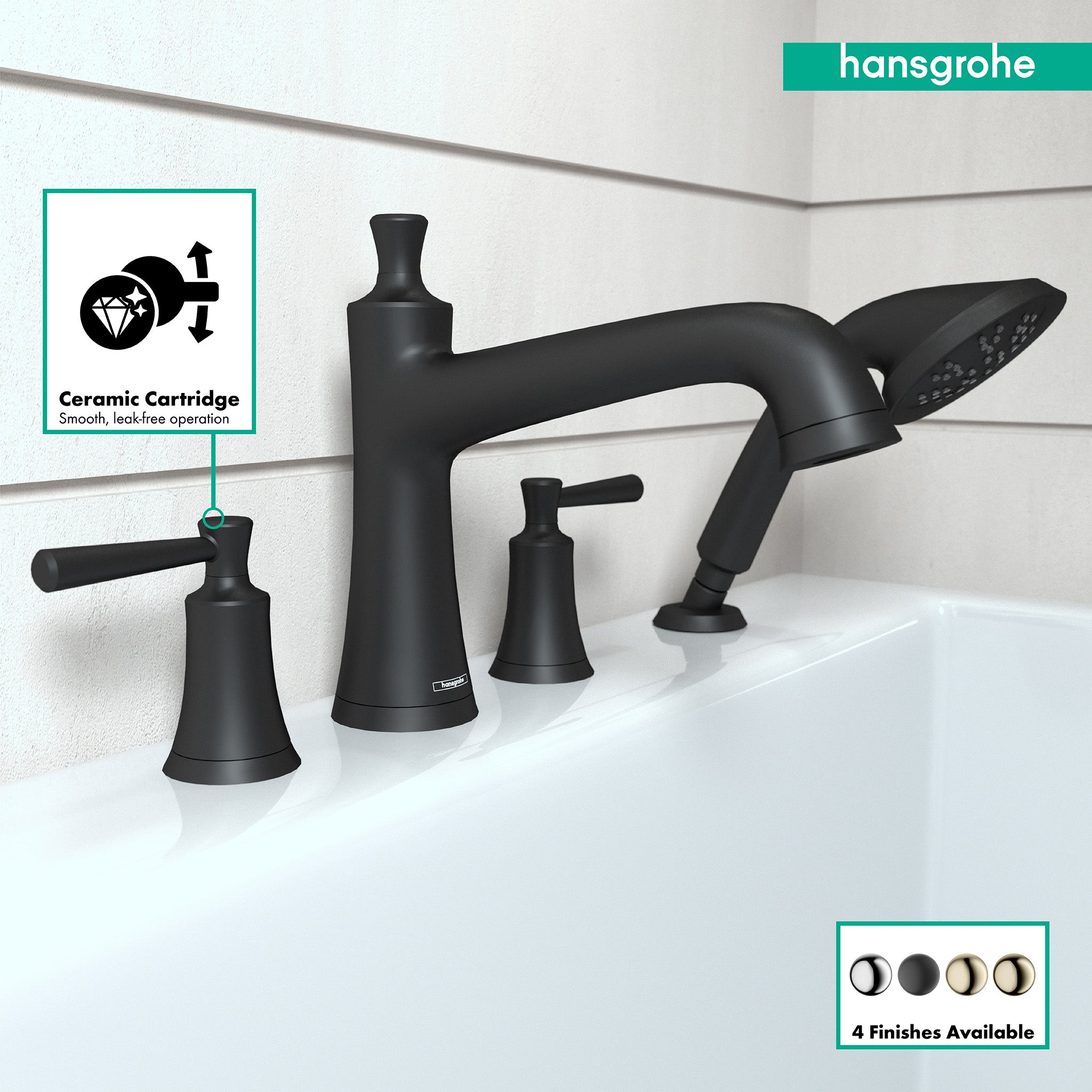 HANSGROHE 04777670 Joleena 4-Hole Roman Tub Set Trim with 1.75 GPM Handshower - Matte Black