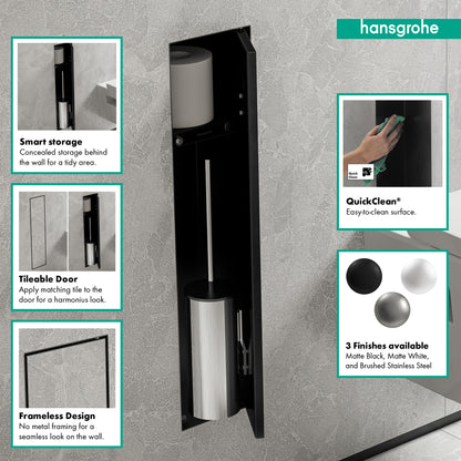 HANSGROHE 56060670 XtraStoris Rock Recessed Toilet Brush Holder with Shelf & Tileable Door - Matte Black