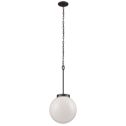 THOMAS CN120041 Beckett 12'' Wide 1-Light Mini Pendant - Oil Rubbed Bronze with White Glass