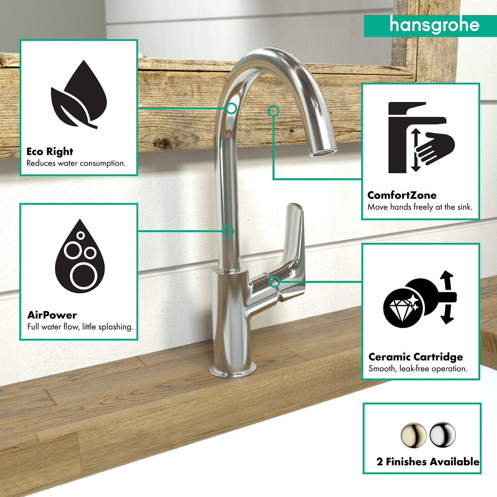 HANSGROHE 71130001 Logis Single-Hole Faucet 210 with Swivel Spout and Pop-Up Drain, 1.2 GPM - Chrome