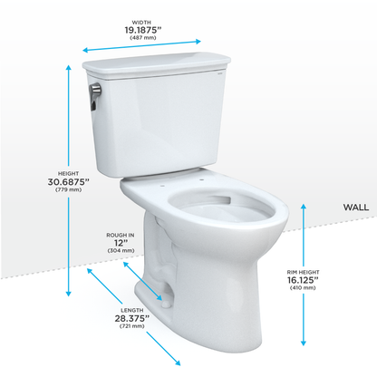 TOTO CST786CEF#51 Drake Transitional Two-Piece Elongated 1.28 Gpf Universal Height Tornado Flush Toilet - Ebony