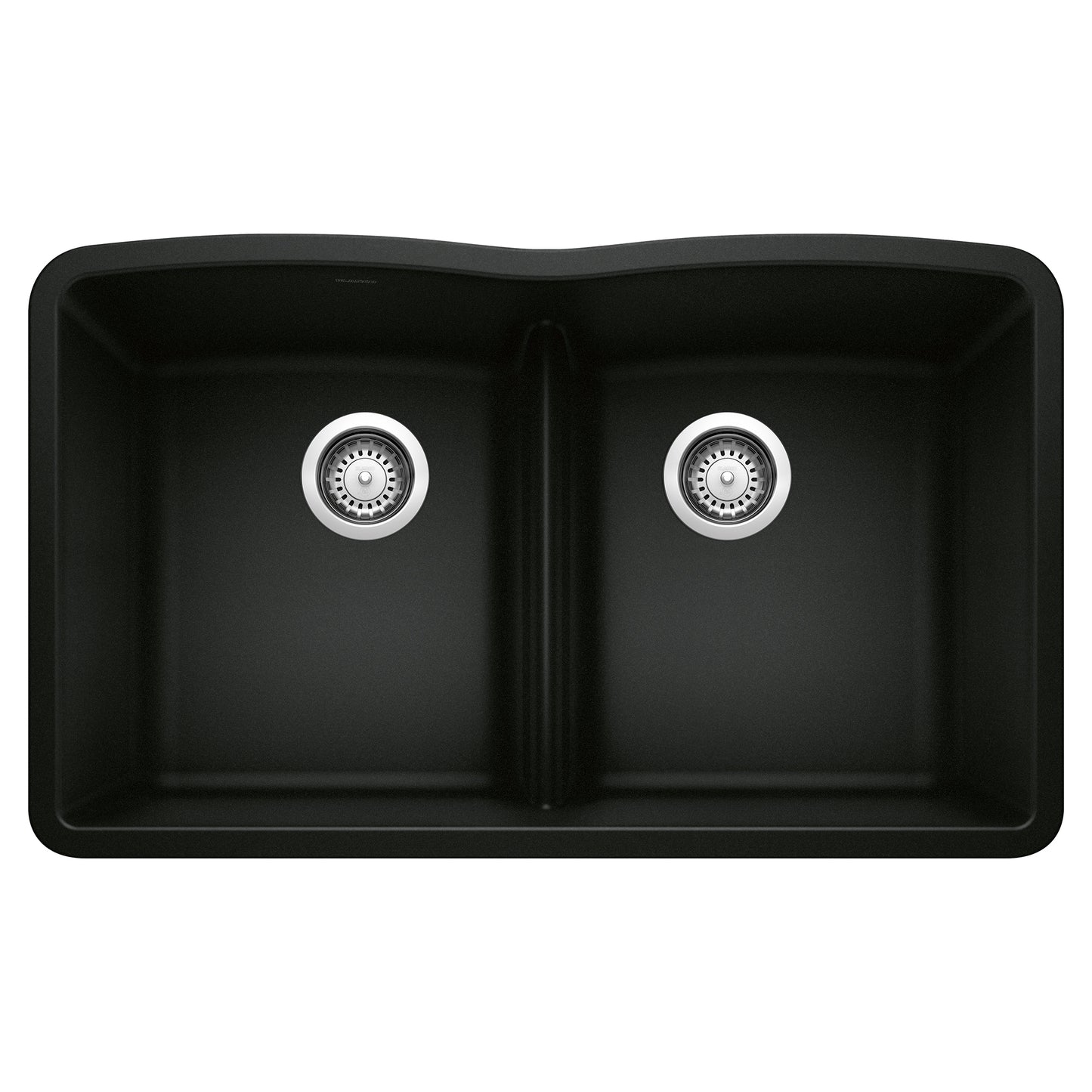 BLANCO 442914 Diamond Diamond SILGRANIT 32" 50/50 Double Bowl Undermount Kitchen Sink with Low Divide - Coal Black in Coal Black