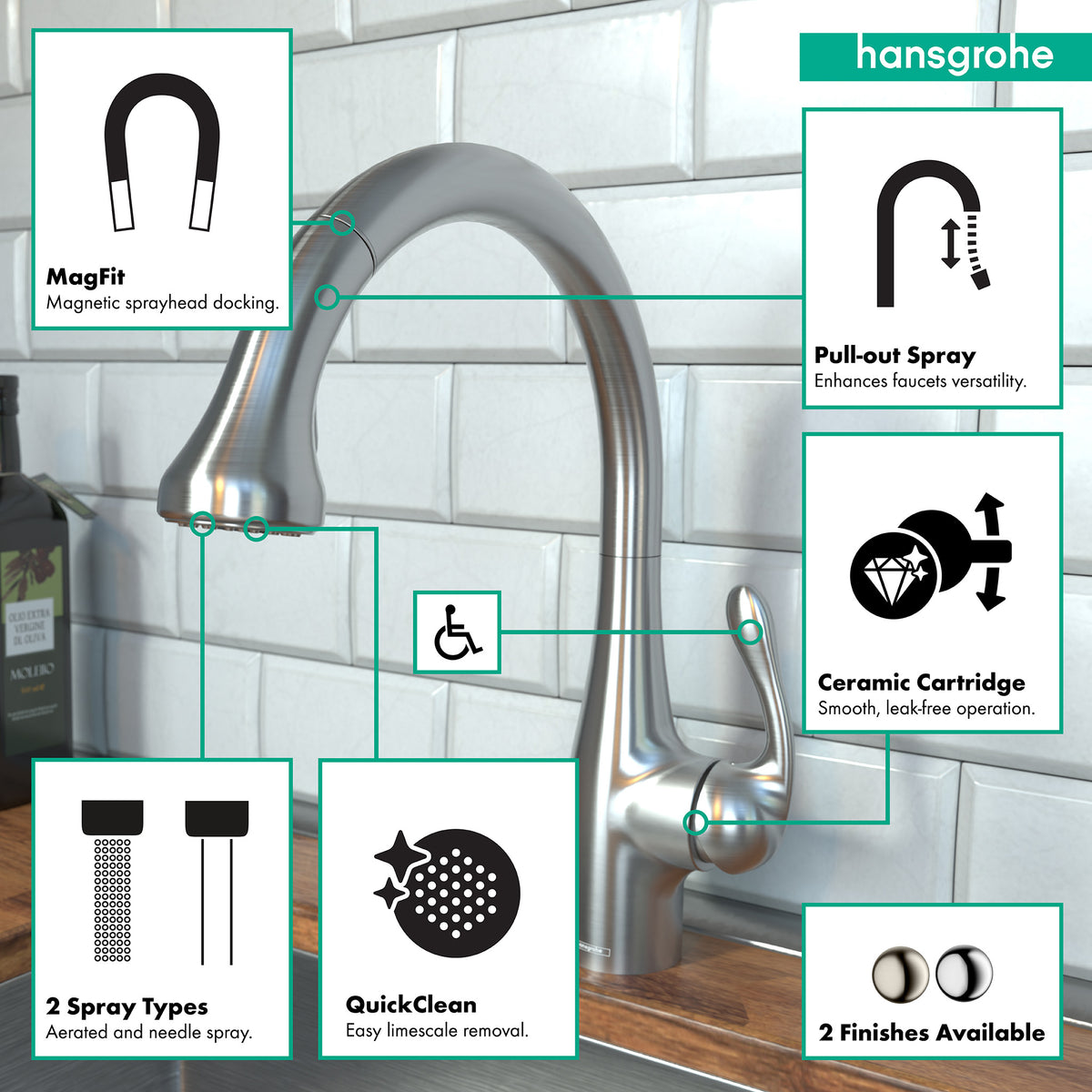 HANSGROHE 04066860 Allegro E Gourmet HighArc Kitchen Faucet, 2-Spray Pull-Down, 1.75 GPM - Stainless Steel Optic