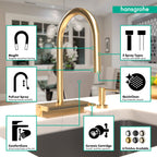 HANSGROHE 73837251 Aquno Select HighArc Kitchen Faucet, 3-Spray Pull-Down, 1.75 GPM - Brushed Gold Optic