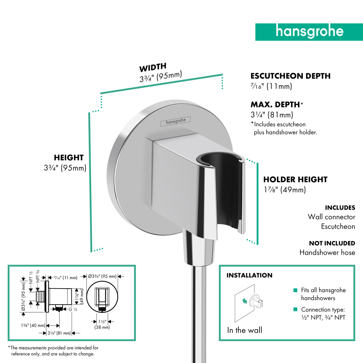 HANSGROHE 26888001 FixFit S Wall Outlet with Handshower Holder - Chrome