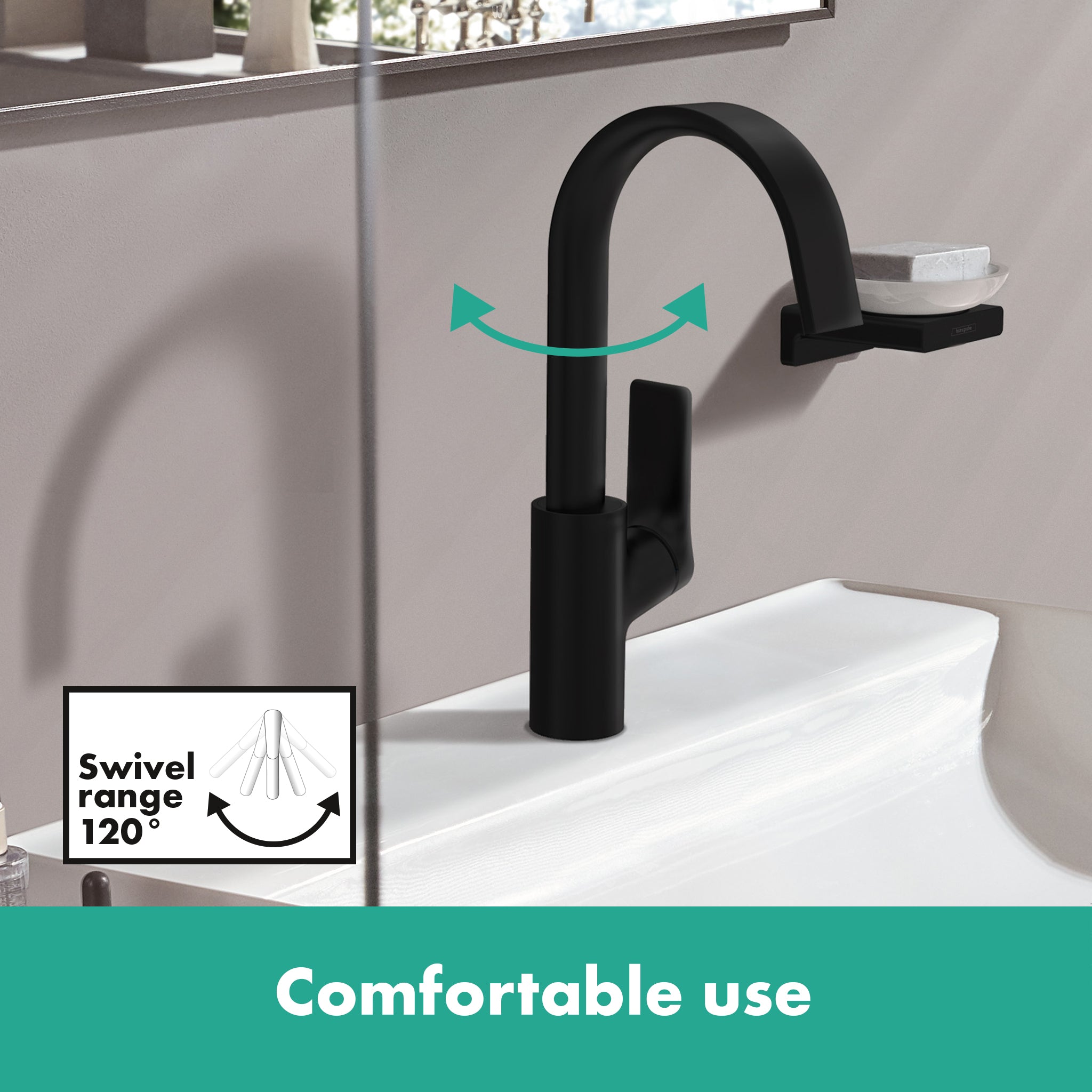 HANSGROHE 75030671 Vivenis Single-hole Faucet 210 with Swivel Spout and Pop-Up Drain, 1.2 GPM - Matte Black