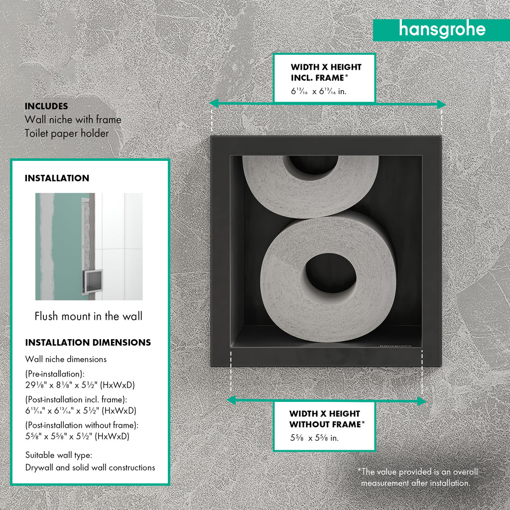 HANSGROHE 56058670 XtraStoris Original Recessed Toilet Paper Holder with Storage & Tileable Door - Matte Black