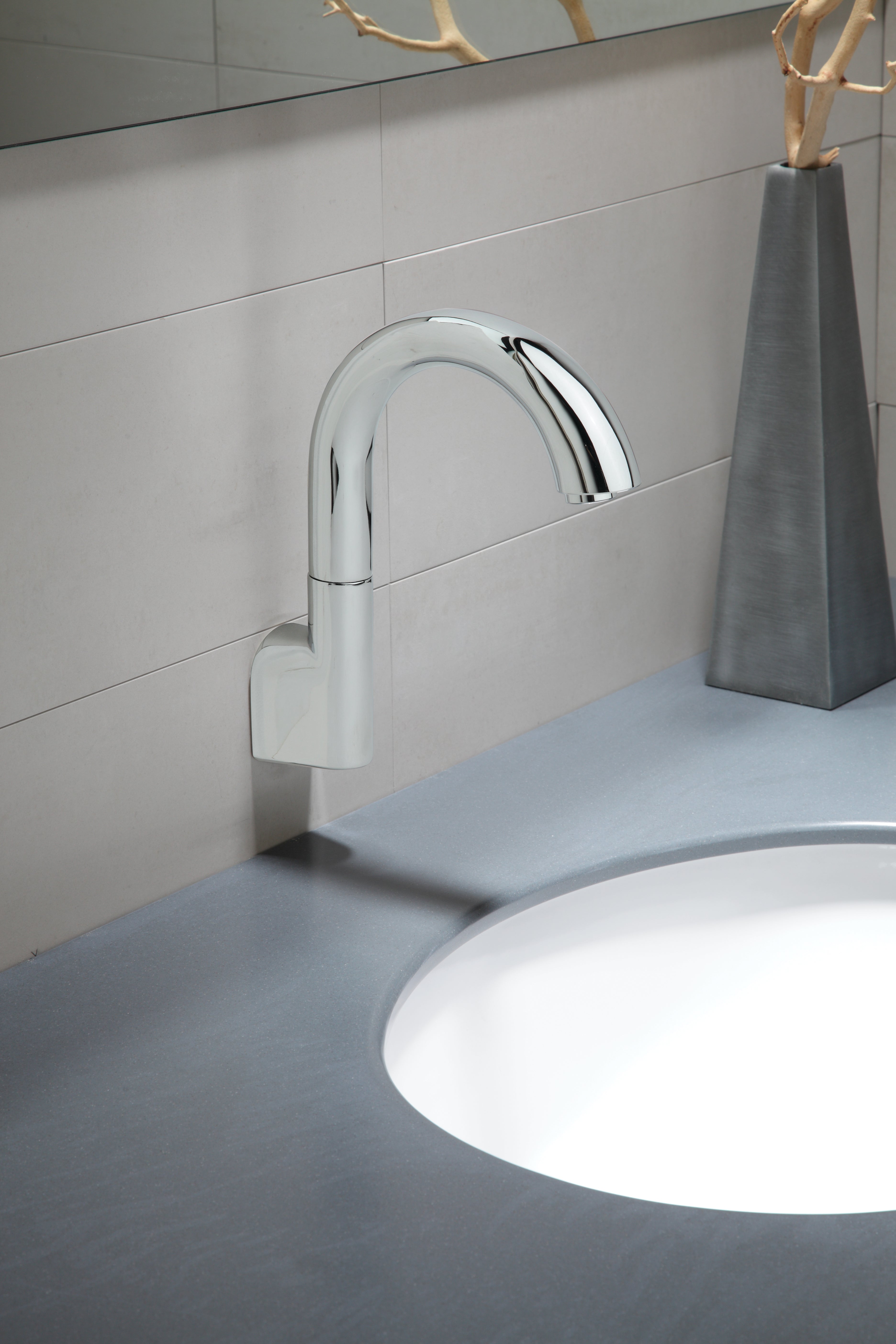 TOTO TEL163-D20EM#CP Gooseneck Wall-Mount Ecopower 0.35 Gpm Electronic Touchless Sensor Bathroom Faucet With Mixing Valve - Polished Chrome