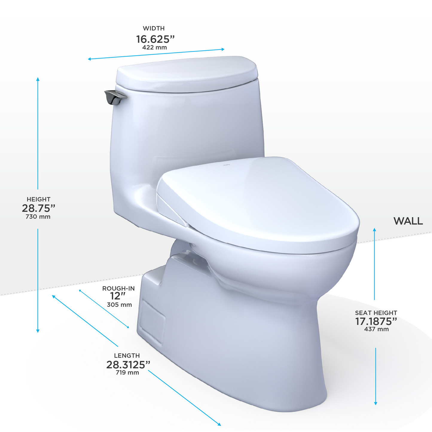 TOTO MW6144736CUFGA#01 WASHLET+ Carlyle II 1G One-Piece Elongated 1.0 GPF Toilet with Auto Flush WASHLET+ S7A Contemporary Bidet Seat , Cotton White