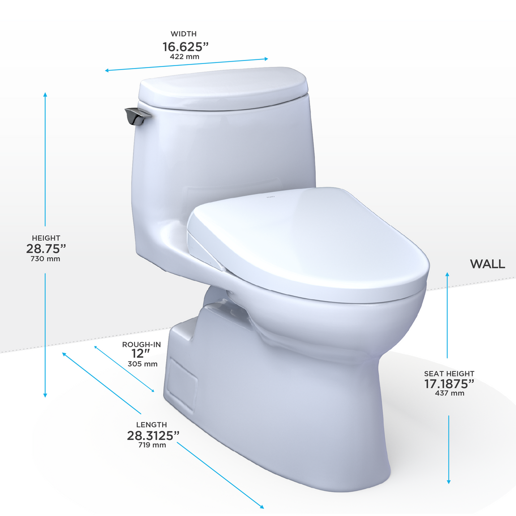 TOTO MW6144736CUFG#01 Washlet+ Carlyle Ii 1G One-Piece Elongated 1.0 Gpf Toilet And Washlet+ S7A Contemporary Bidet Seat - Cotton White