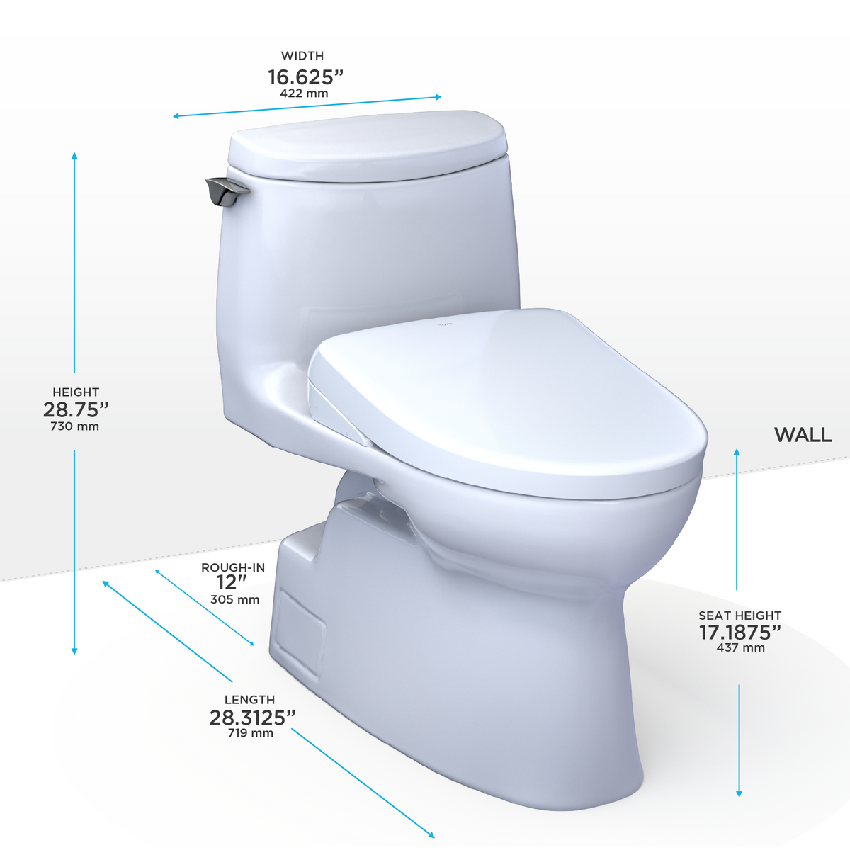TOTO MW6144726CUFGA#01 Washlet+ Carlyle Ii 1G One-Piece Elongated 1.0 Gpf Toilet With Auto Flush Washlet+ S7 Contemporary Bidet Seat - Cotton White