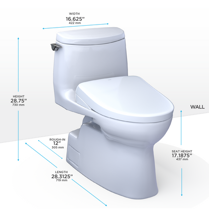 TOTO MW6144736CUFGA#01 Washlet+ Carlyle Ii 1G One-Piece Elongated 1.0 Gpf Toilet With Auto Flush Washlet+ S7A Contemporary Bidet Seat - Cotton White