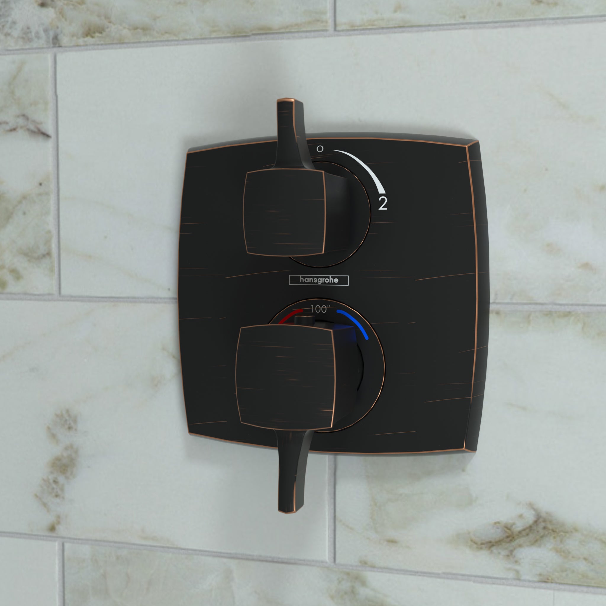 HANSGROHE 15727921 Ecostat Classic Thermostatic Trim with Volume Control, Square - Rubbed Bronze
