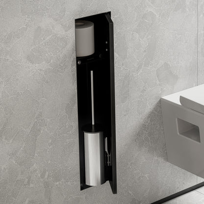 HANSGROHE 56060670 XtraStoris Rock Recessed Toilet Brush Holder with Shelf & Tileable Door - Matte Black