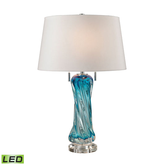 ELK SIGNATURE D2664W-LED Vergato Free Blown Glass Table Lamp in Blue with White Shade - LED